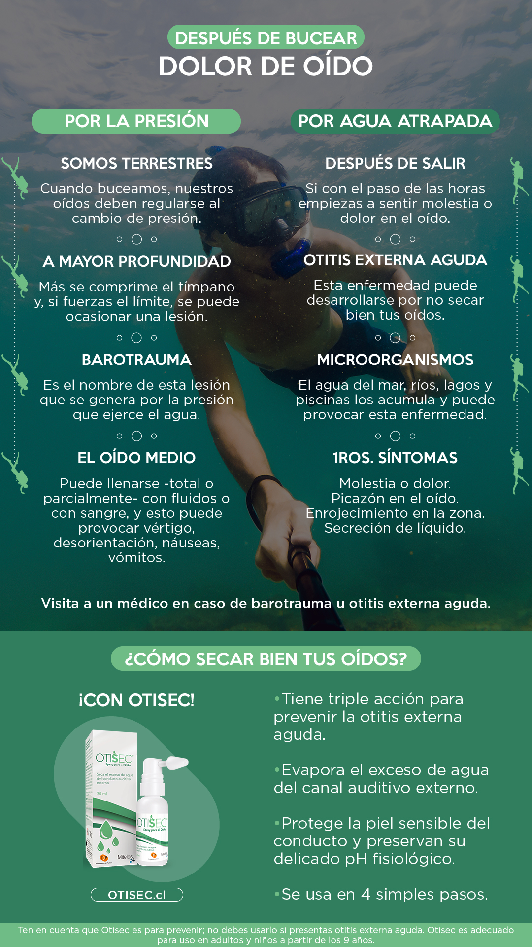 dolor de oído después de bucear resumen